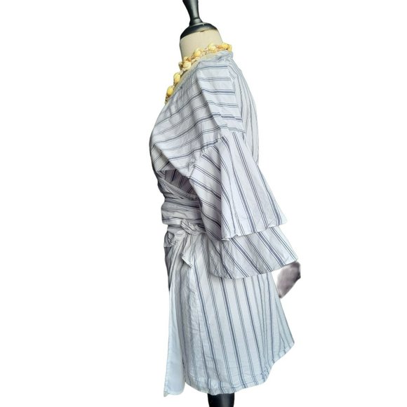 Wayf Womans White Blue Beach Beckett V-Neck Striped Wrap Dress Size Small - Picture 4 of 11